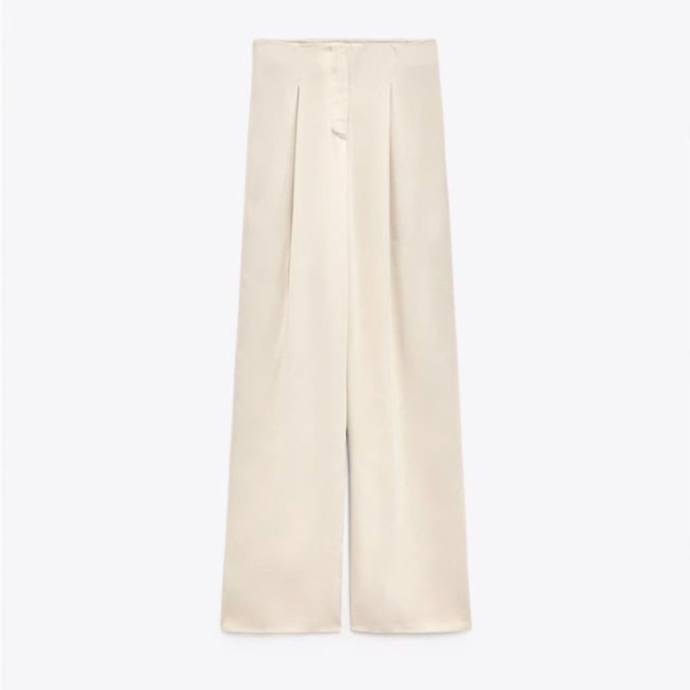 NWT Zara Satin Effect Full Length Dart Pants Stone S